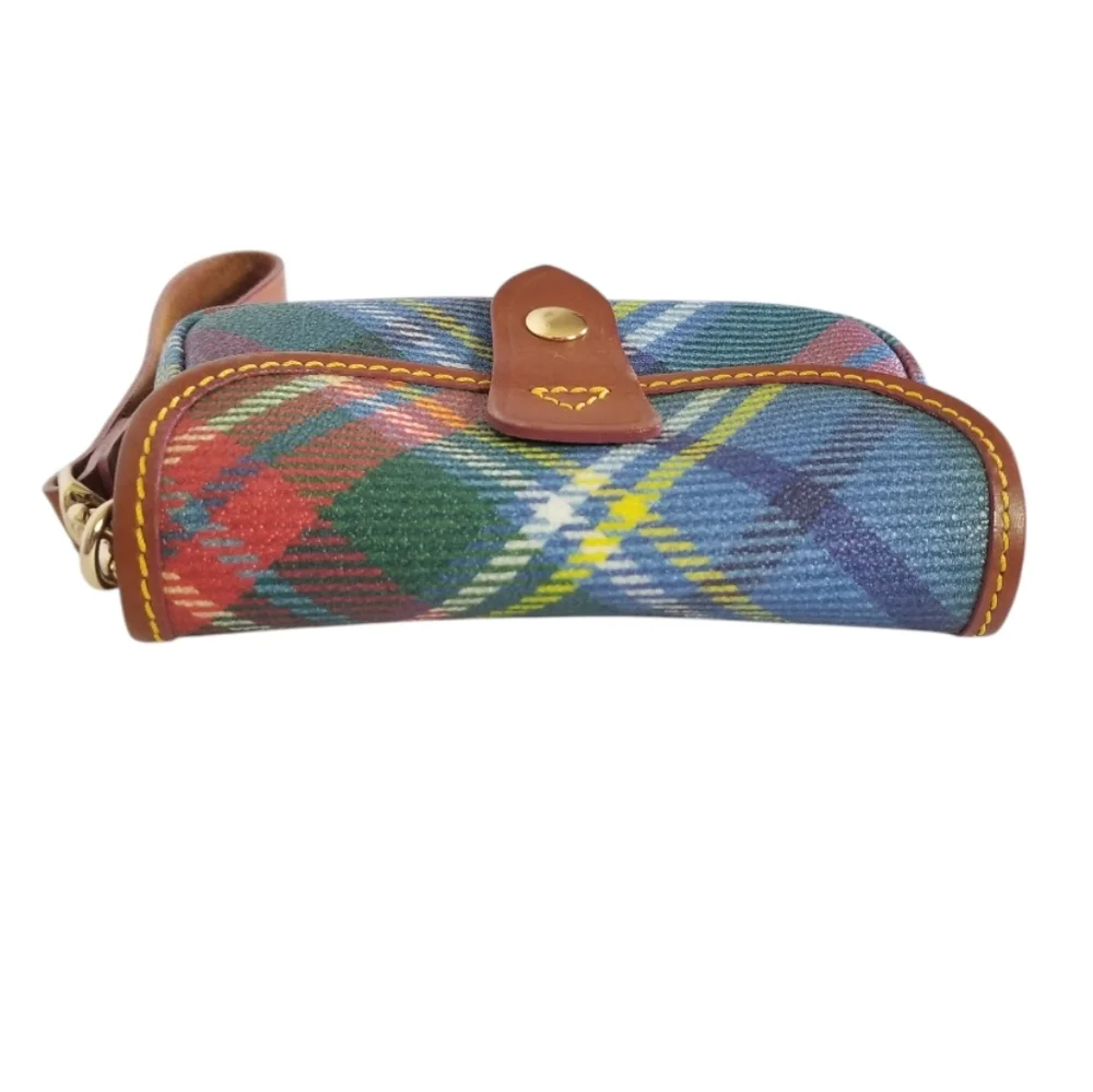 DOONEY & BOURKE Tartan Plaid Canvas And Leather Front Flap Wristlet Made In USA
